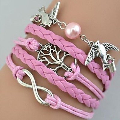 Women‘s Fashion Bird Tree Braided Bracelet Christmas Gifts