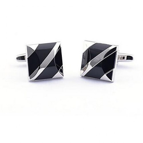 Copper Silver Bblack Agate Square Men's Cuff Links Wedding Party Gift Cufflinks