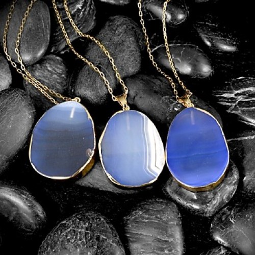 MISSING U Women's Irregular Natural Pure Crystal Agate Stone 18K Gold Plated Pendant Necklace One Piece Jewelry