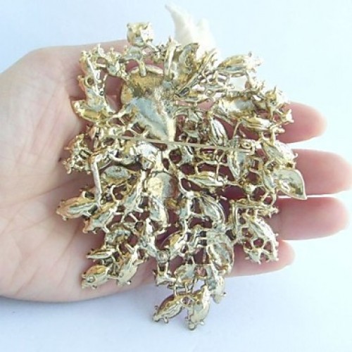 Gorgeous 4.33 Inch Gold-tone Topaz Rhinestone Crystal Flower Brooch Art Deco Brooch Bouquet