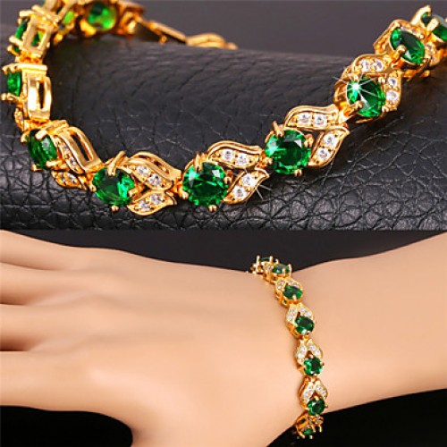 Women's Fashion Cubic Zirconia Jewelry Gift Platinum/18K Real Gold Plated Shiny Green Zircons Tennis Bracelets