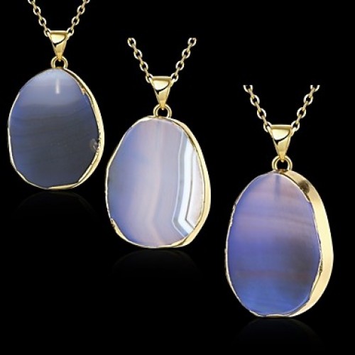 MISSING U Women's Irregular Natural Pure Crystal Agate Stone 18K Gold Plated Pendant Necklace One Piece Jewelry