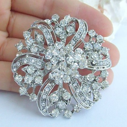 1.97 Inch Silver-tone Clear Rhinestone C...