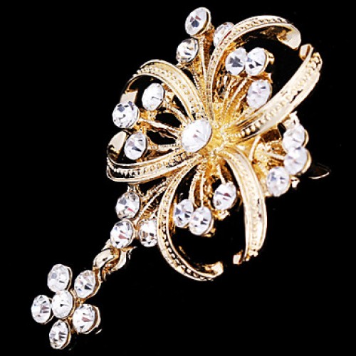 Women's Crystal Pearl Clover Brooch for Wedding Party Decoration Scarf ,Fine Jewelry