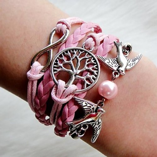 Women‘s Fashion Bird Tree Braided Bracelet Christmas Gifts