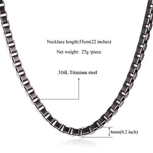 Cool Black Box Chains Aluminium Alloy Necklace High Quality Men's Jewelry 6MM 