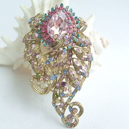 3.15 Inch Gold-tone Multicolor Rhinestone Crystal Flower Brooch Pendant Brooch Bouquet