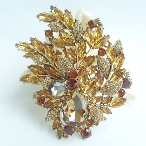 Gorgeous 4.33 Inch Gold-tone Topaz Rhinestone Crystal Flower Brooch Art Deco Brooch Bouquet