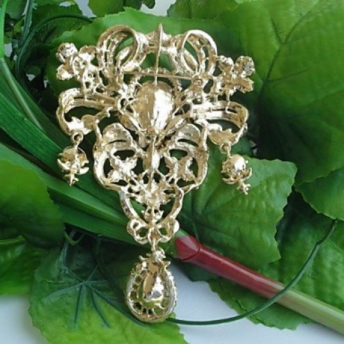 Women's Classic Alloy Gold-tone Clear Rhinestone Crystal Flower Bridal Brooch Pin