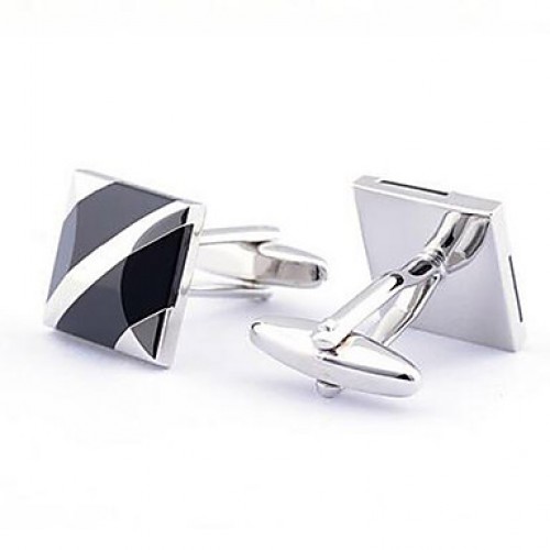 Copper Silver Bblack Agate Square Men's Cuff Links Wedding Party Gift Cufflinks