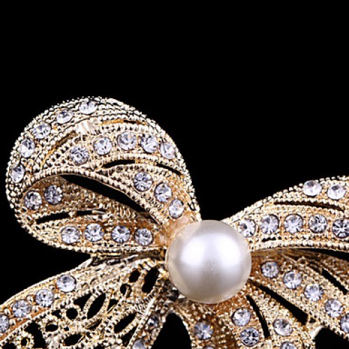 Women's Crystal Cute Bowknot Pearl Brooch for Wedding Party Decoration Scarf ,Fine Jewelry