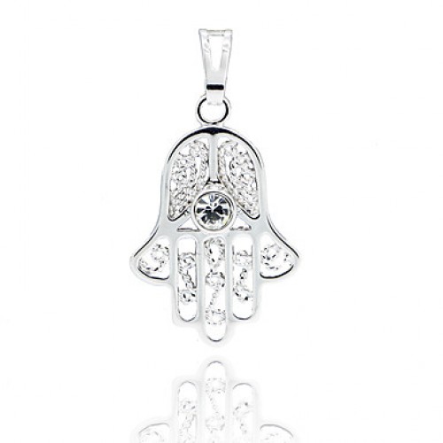 Classic Crystal AAA Zircon Fatima‘s Hand Pendant Platinum Plated Necklace,Fine Jewelry Gift Unisex (Include Chain 45CM)Imitation Diamond Birthstone