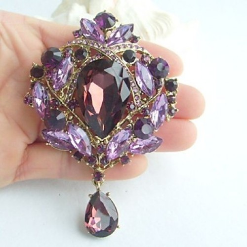 3.54 Inch Gold-tone Purple Rhinestone Cr...