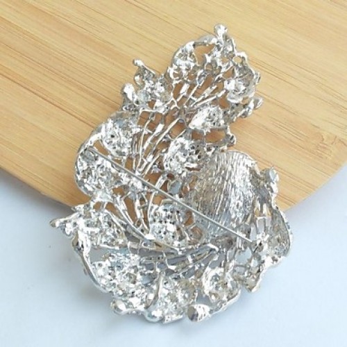 Women's Classic Alloy Silver-tone Clear Rhinestone Crystal Flower Wedding Bridal Brooch Pin