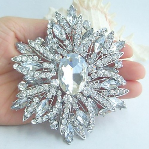 Wedding 3.94 Inch Silver-tone Clear Rhin...