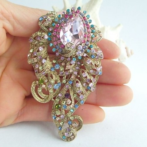 3.15 Inch Gold-tone Multicolor Rhinestone Crystal Flower Brooch Pendant Brooch Bouquet