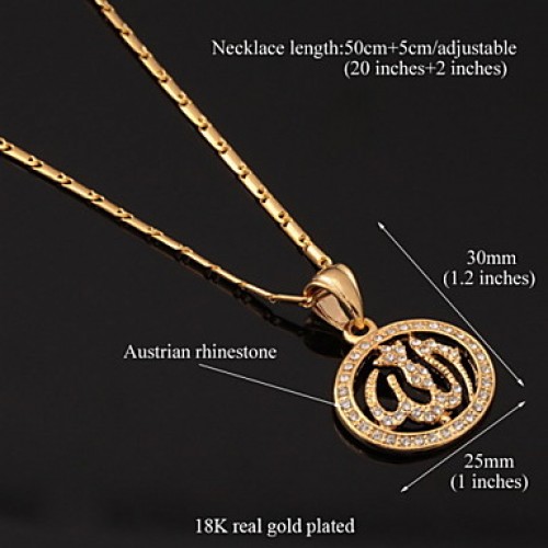 18K Gold Plated Rhinestone Cute Islamic Allah Pendant Charms Choker Necklace Religious Muslim Jewelry