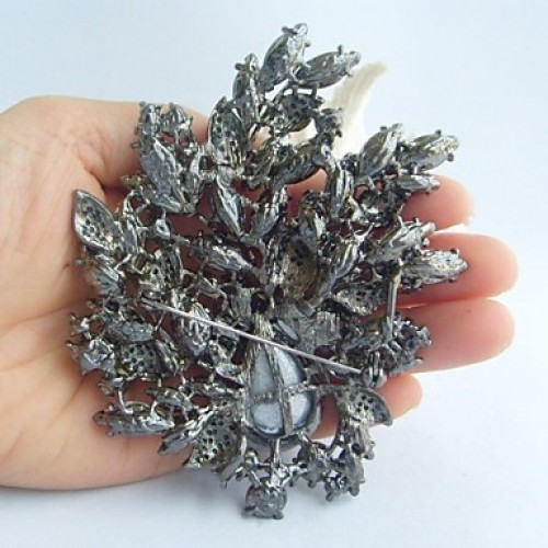 Wedding 4.33 Inch Vintage Gray Rhinestone Crystal Flower Brooch Art Deco Brooch Bouquet