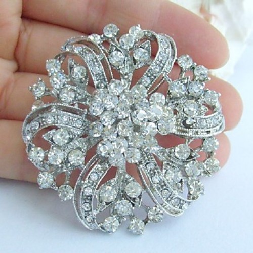 1.97 Inch Silver-tone Clear Rhinestone Crystal Flower Bridal Brooch Wedding Decorations