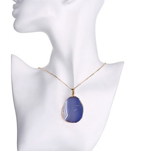 MISSING U Women's Irregular Natural Pure Crystal Agate Stone 18K Gold Plated Pendant Necklace One Piece Jewelry