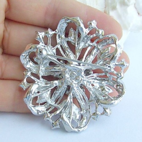 1.97 Inch Silver-tone Clear Rhinestone Crystal Flower Bridal Brooch Wedding Decorations