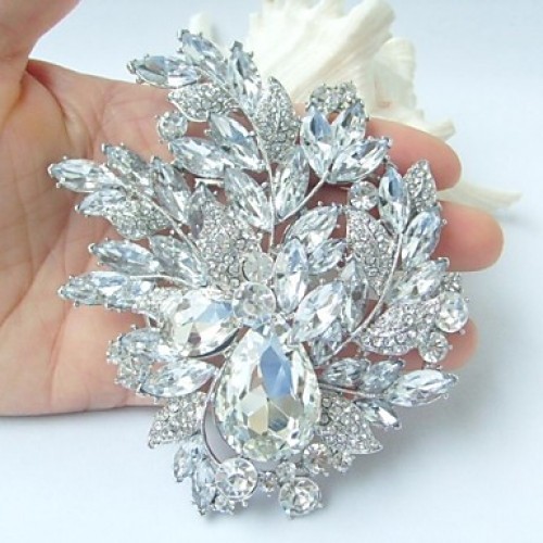 Gorgeous 4.33 Inch Silver-tone Clear Rhi...